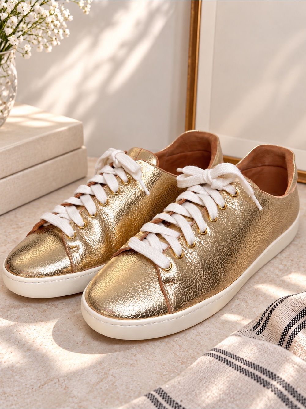 Sézane Jack Metallic Gold Leather Sneakers Size 7 Made in Portugal #9